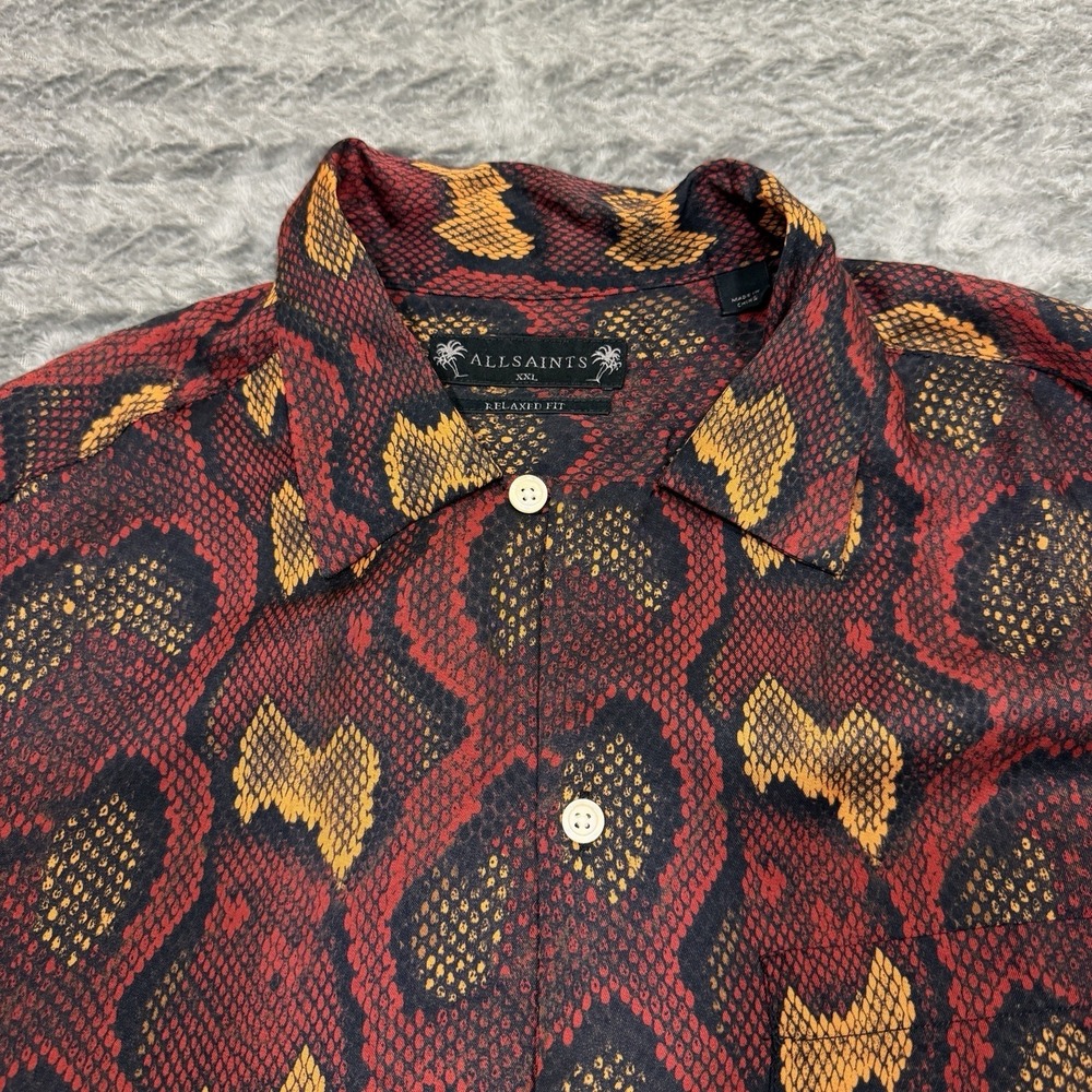 AllSaints Shirt Button Up Men 2XL Snake All Over Print Pocket Lightweight Dress - Picture 2 of 14